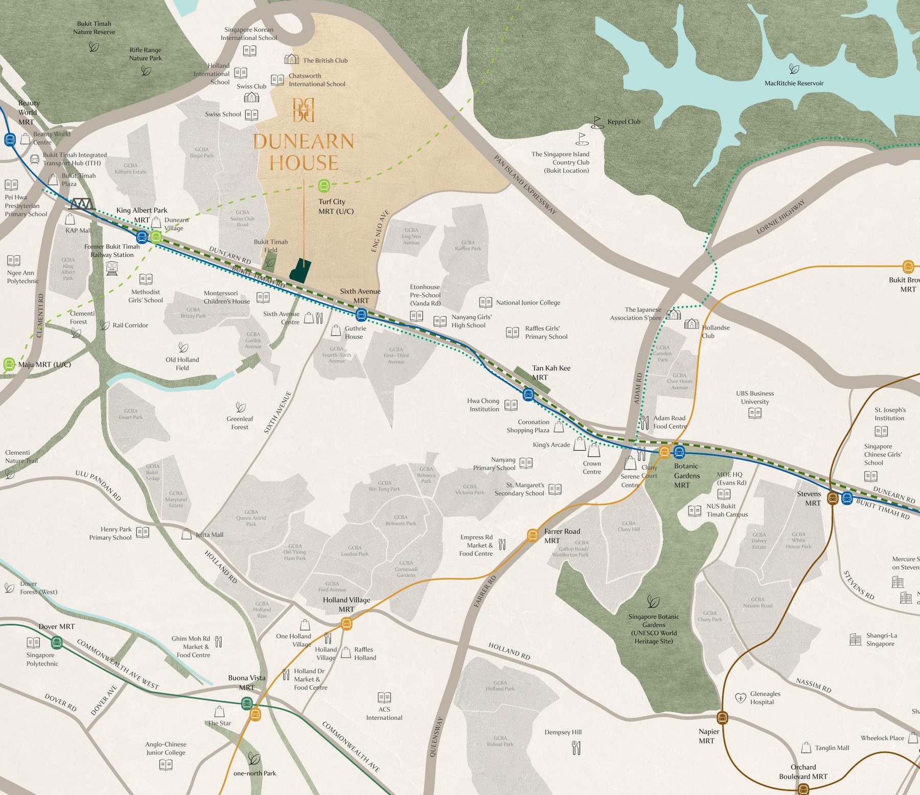 Dunearn House location map — Downtown Line and the Bukit Timah belt (developer's map)