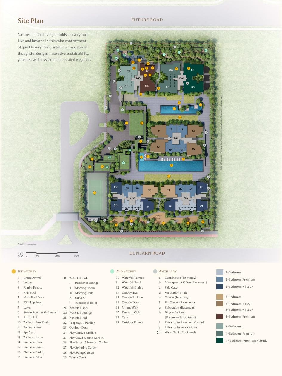 Dunearn House site plan — five residential blocks