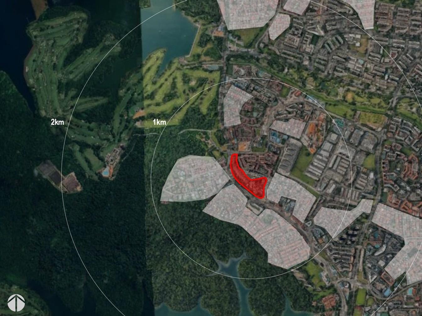 Thomson Reserve site outline with 1km and 2km radius